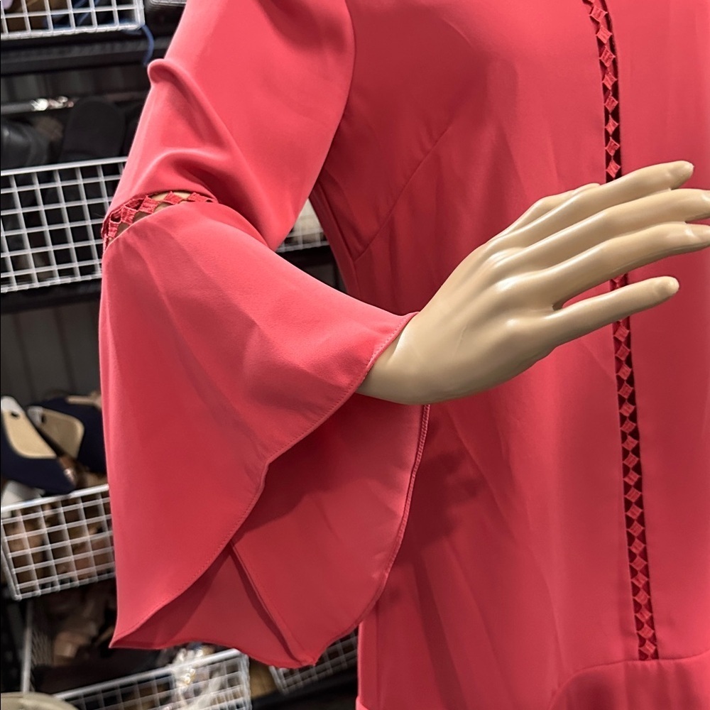 White House Black Market statement sleeve Coral Midi Dress size 8 - Picture 3 of 10